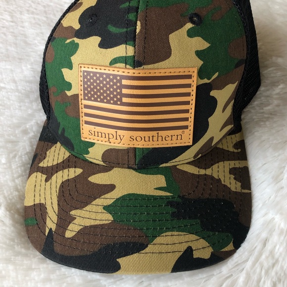 SIMPLY SOUTHERN • Camouflage Trucker Snapback Hat with American Flag Patch - Picture 8 of 15